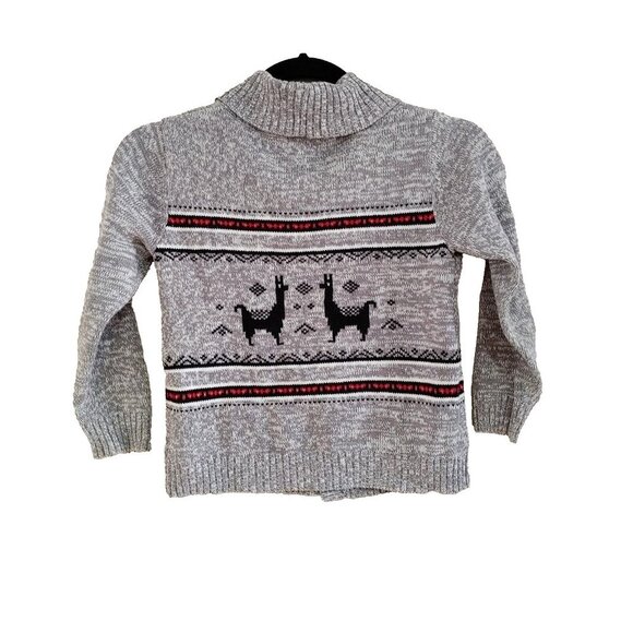 Old Navy Baby Boy Size 5T Gray Button Up Cardigan Sweater Llamas - Picture 3 of 3